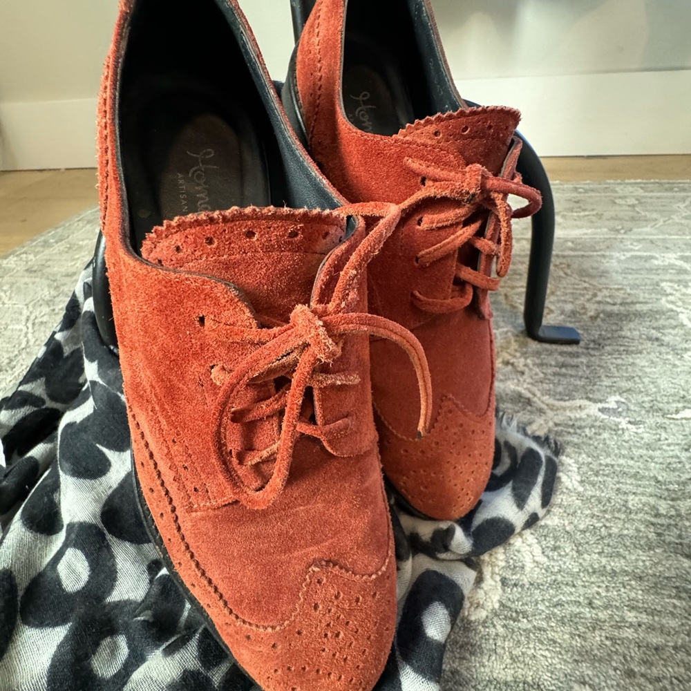 Homer - Orange suede wingtip oxfords.  Beautiful and very comfortable.  75.00